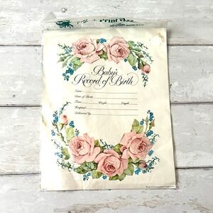 Vintage 1973 Hazel Pearson Art Print Originals Baby Record of Birth